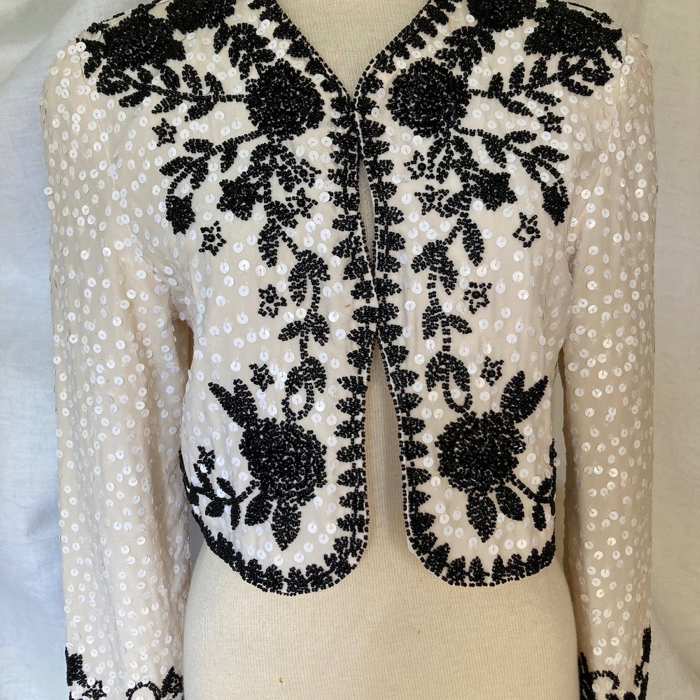 AJ Bari beaded sequined bolero couture style evening jacket~ Gorgeous!
